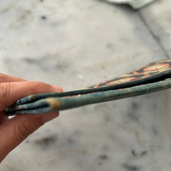 Vintage Handcrafted Leather Wallet – Blue Tooled Leather With Woven Accents - Picture 9 of 12